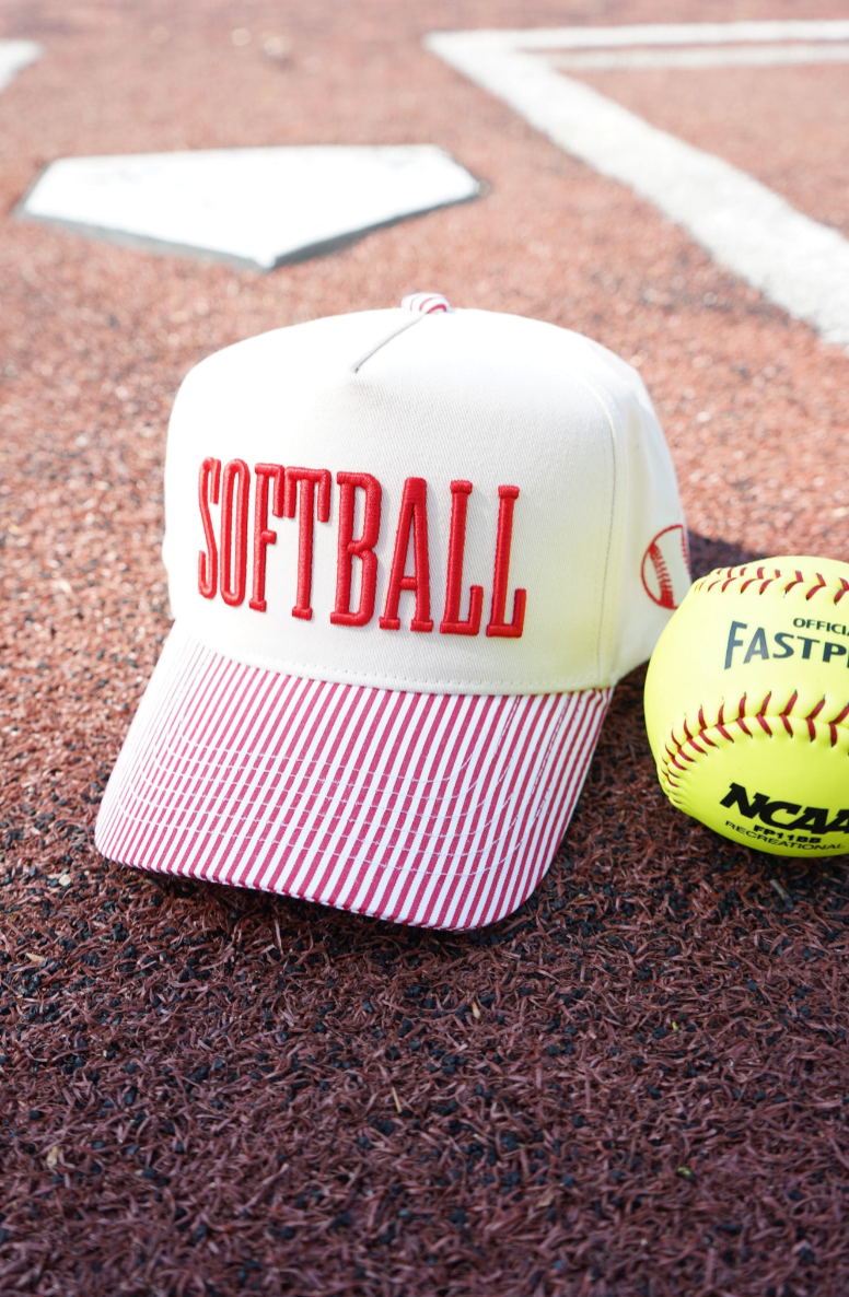 Red Stripes Softball Trucker Hat