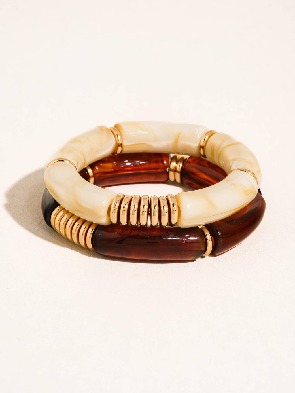 Cove 18K Gold Non-Tarnish Chunky Resin Bangle Set: Brown/Cream