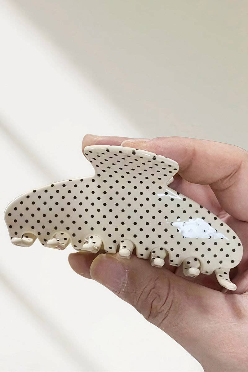 White Polka Dot Hair Claw Clip