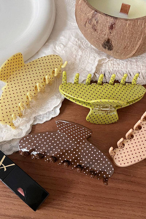 Brown Polka Dot Hair Claw Clip One Size