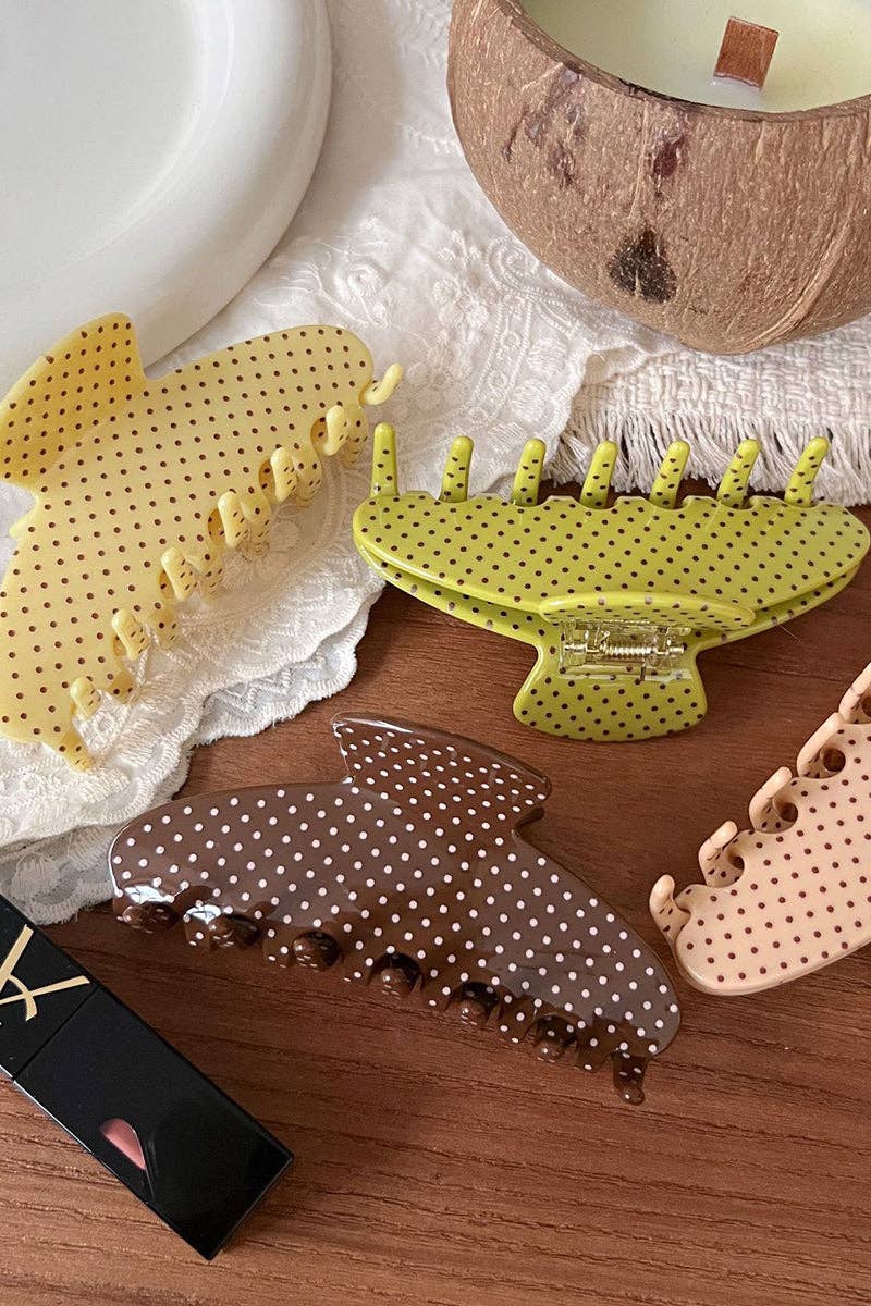 Yellow Polka Dot Hair Claw Clip One Size
