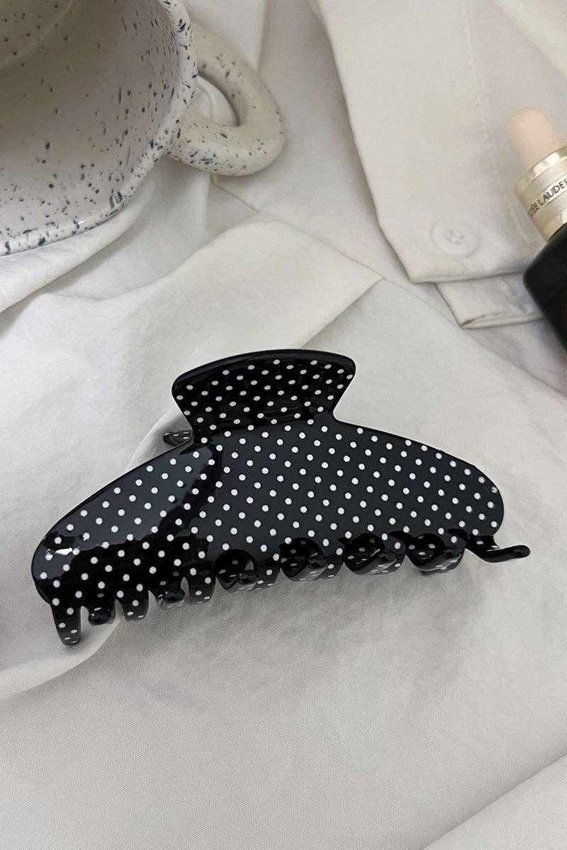 Black Polka Dot Hair Claw Clip One Size