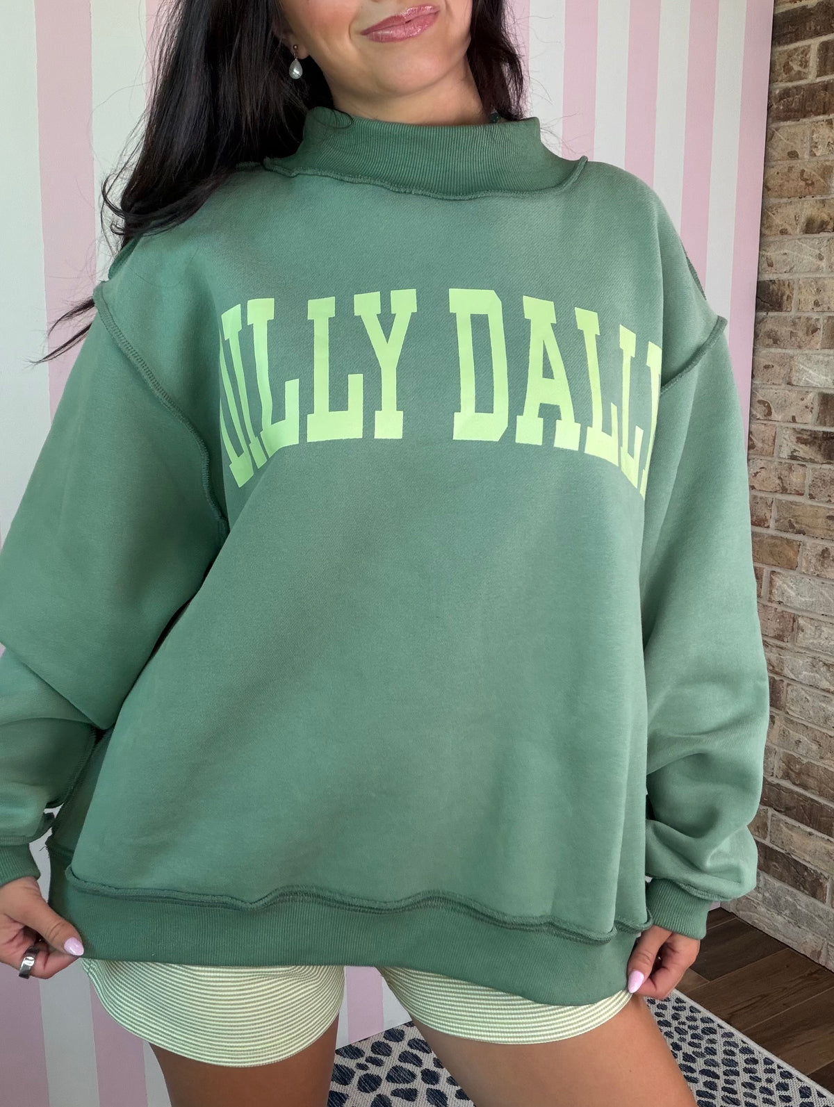 DILLY DALLY Print Reversible Mockneck Sweatshirt