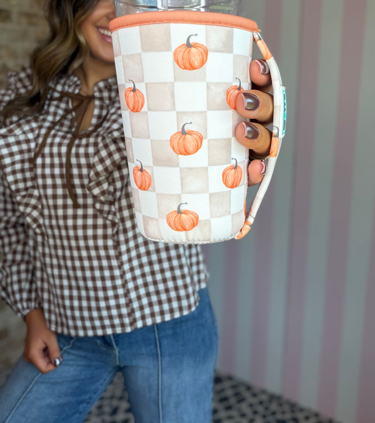 Pumpkin Check Iced Cup Coolie (Medium)