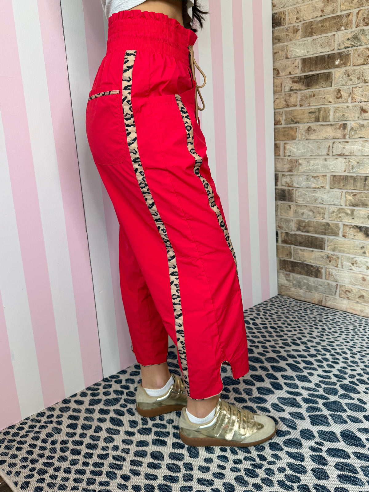 Red Cheetah Side Windbreaker Pants