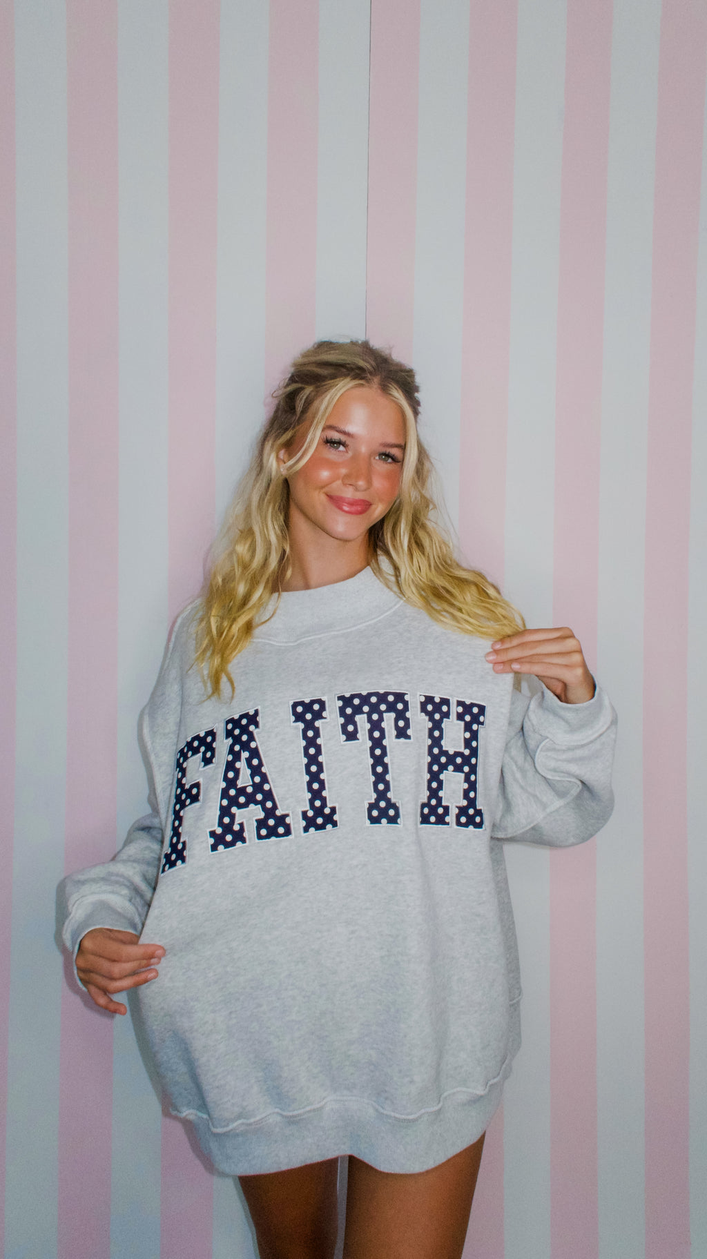 FAITH Embroidered Polka Dot Mock Neck Sweatshirt