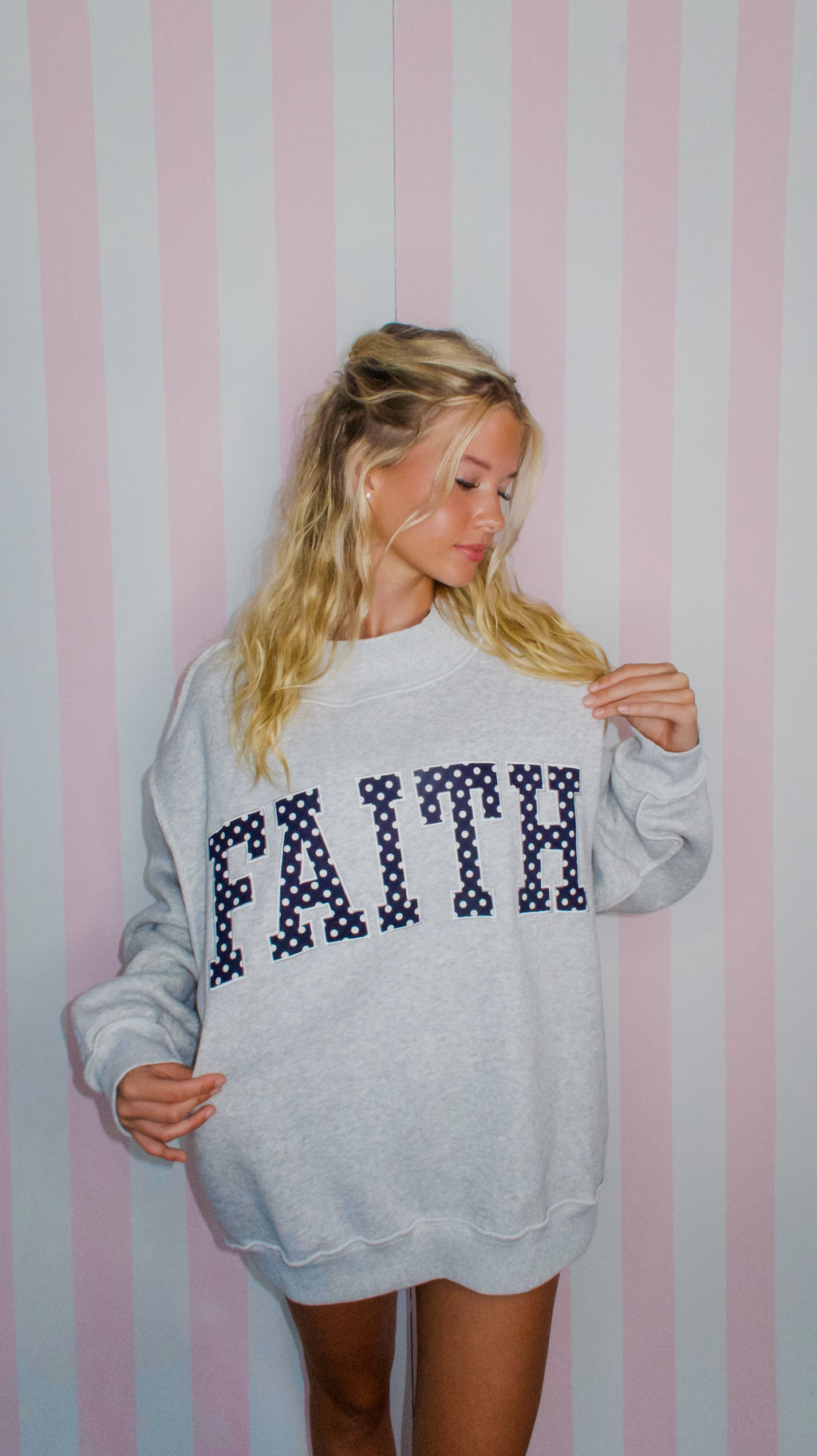 FAITH Embroidered Polka Dot Mock Neck Sweatshirt