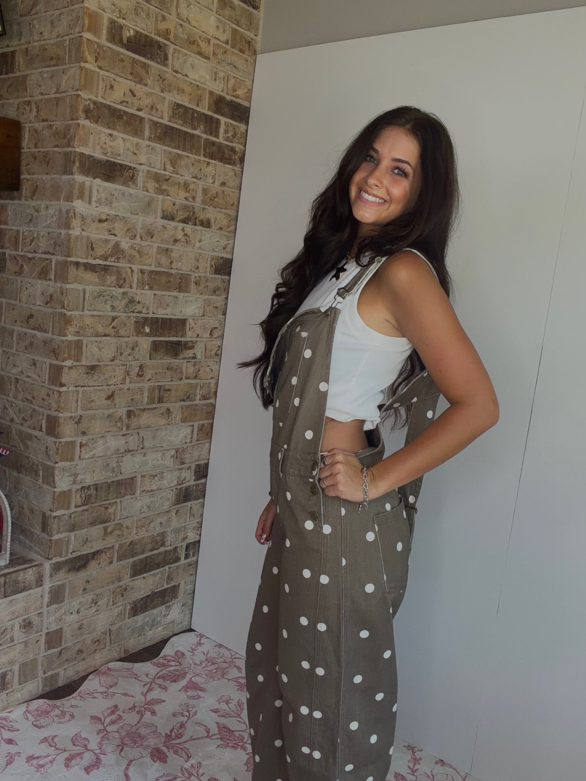 Brown/Cream Polka Dot Printed Twill Overall