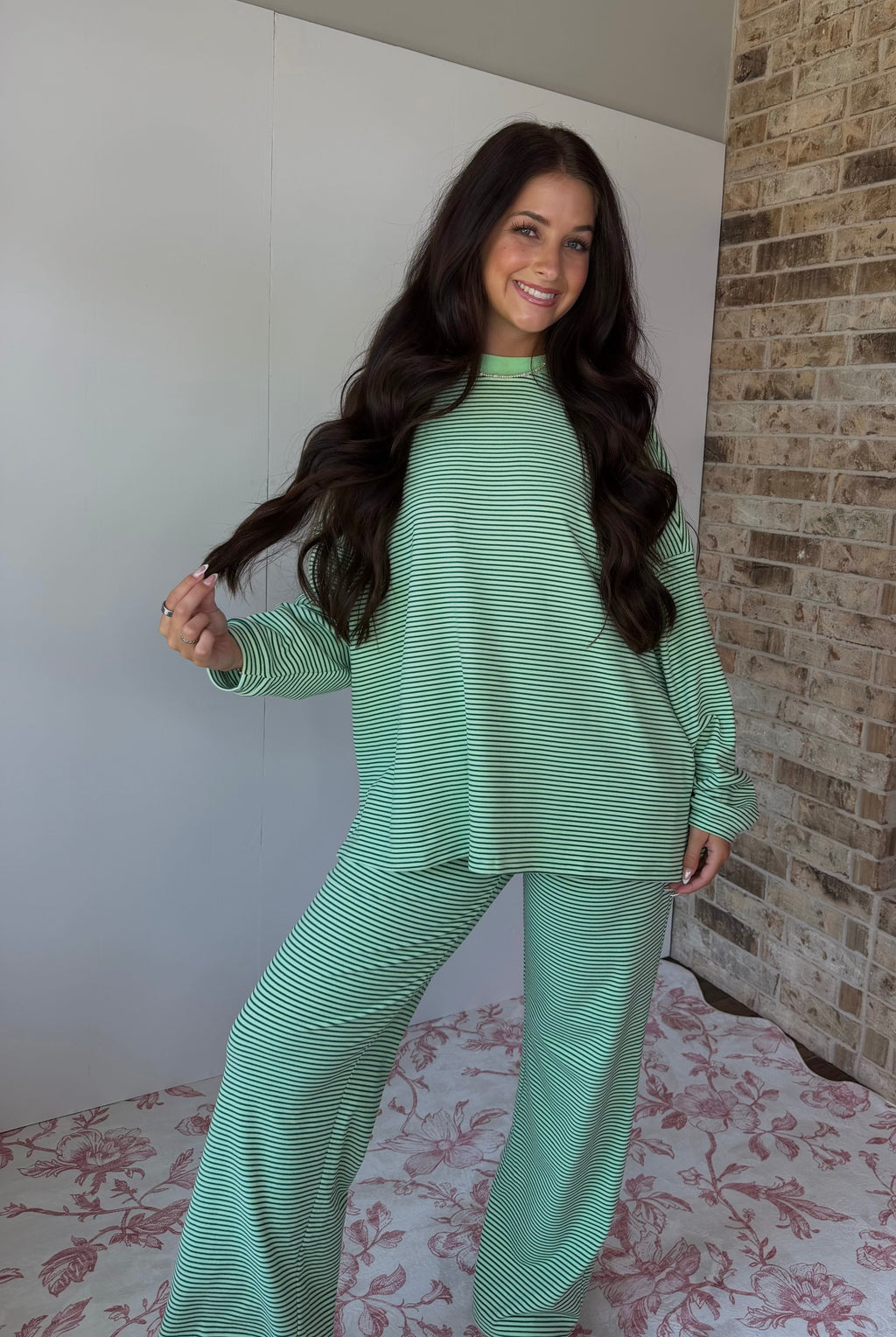 Lime Striped Oversized Long Sleeve Top - Things Between