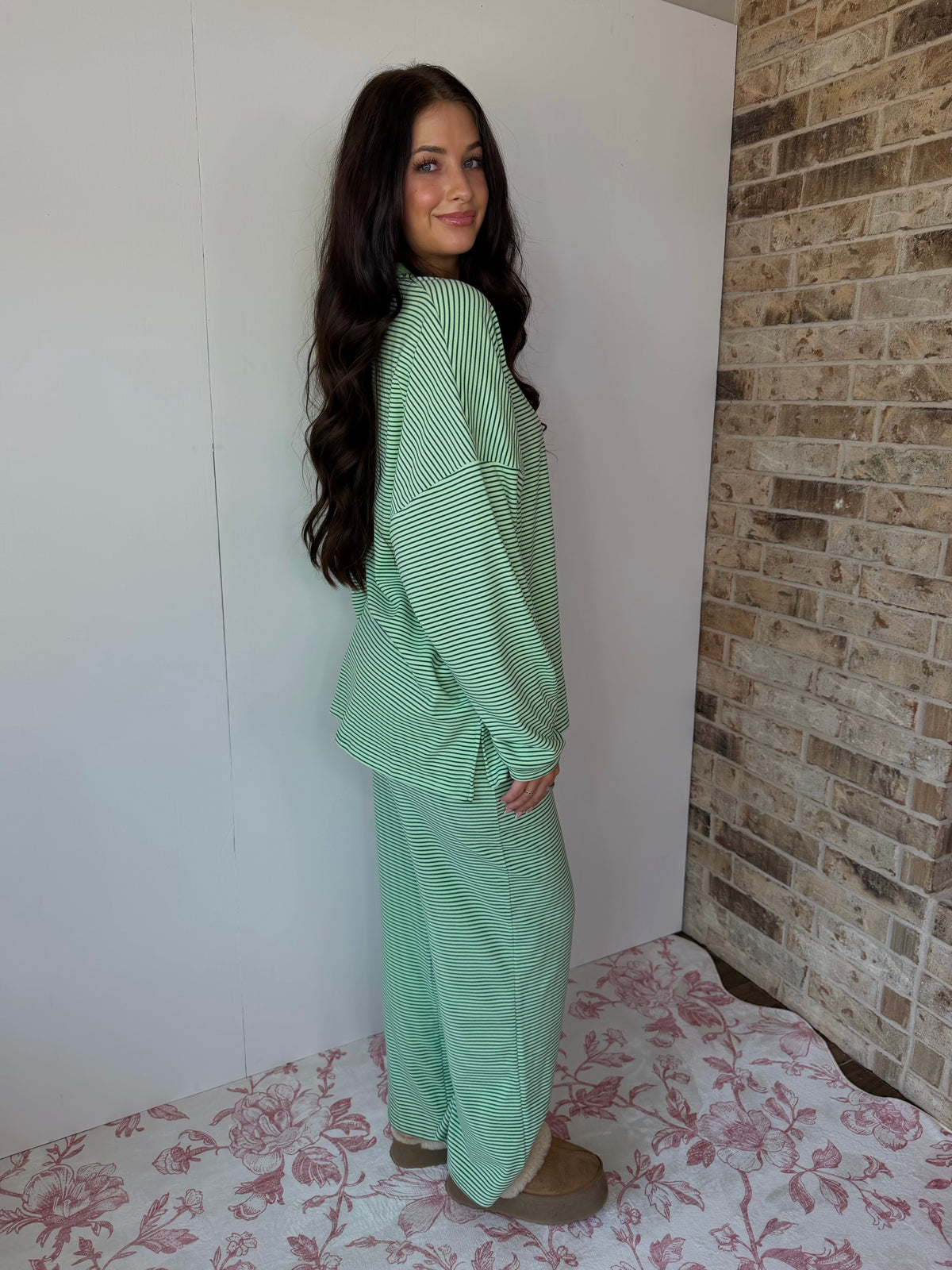 Lime Striped Oversized Long Sleeve Top - Things Between