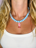 Blue/white striped beads Red/white striped fish necklace