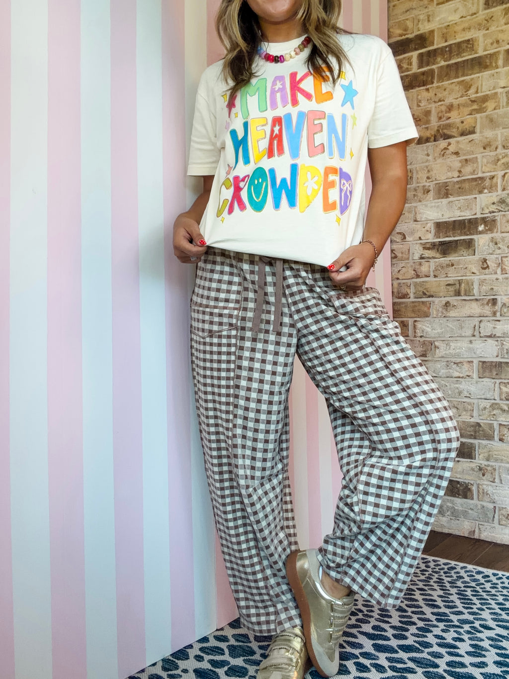 Mocha Check Barrel Fit Knit Pants
