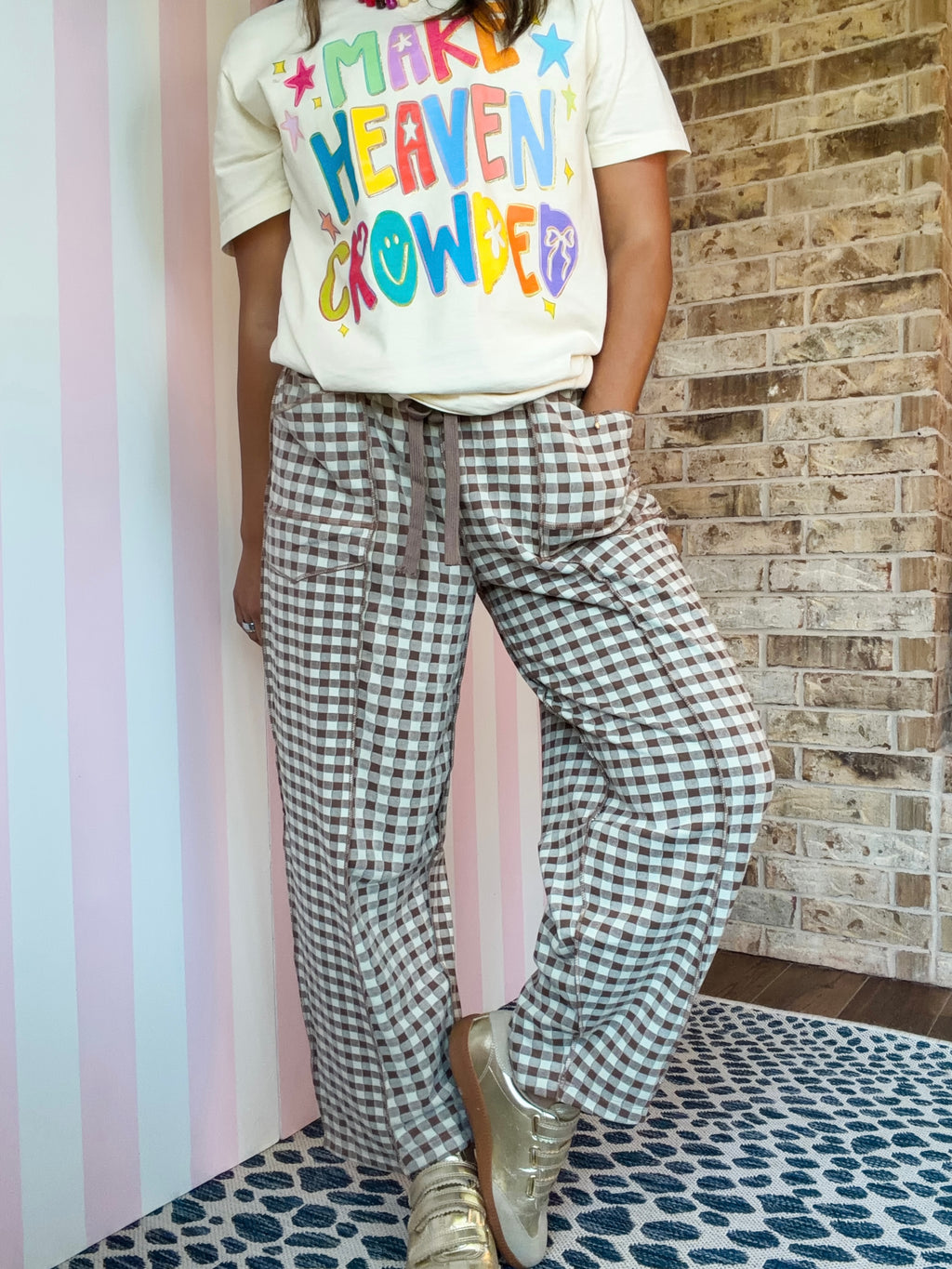 Mocha Check Barrel Fit Knit Pants