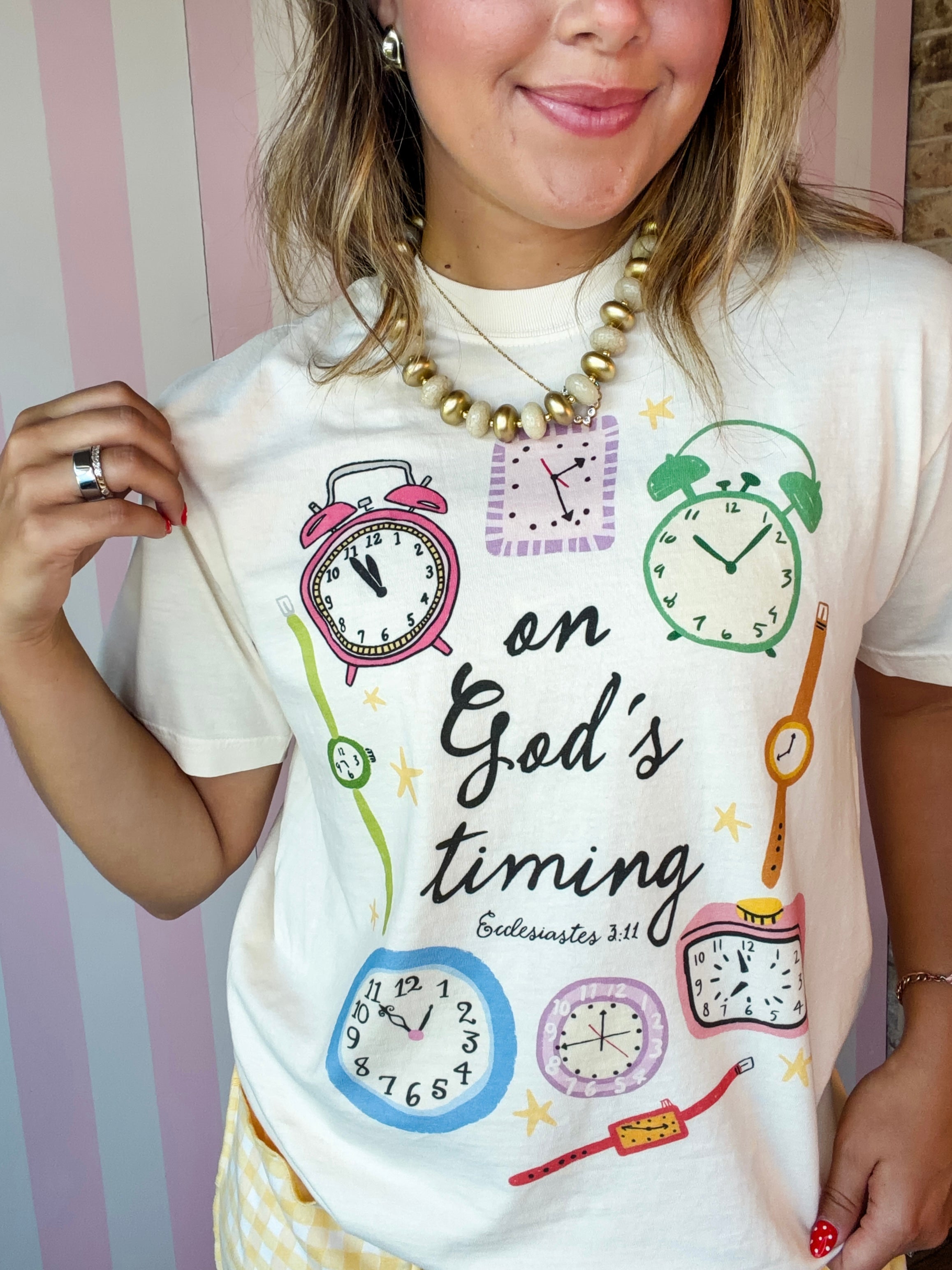 On God's Timing Tee on Ivory