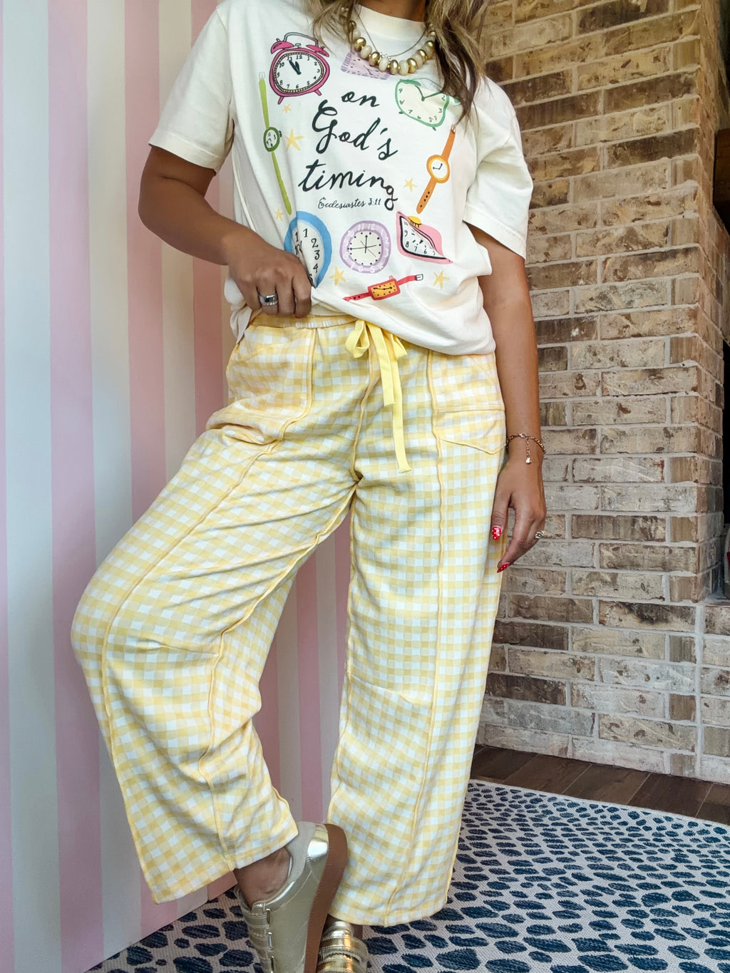 Banana Check Barrel Fit Knit Pants