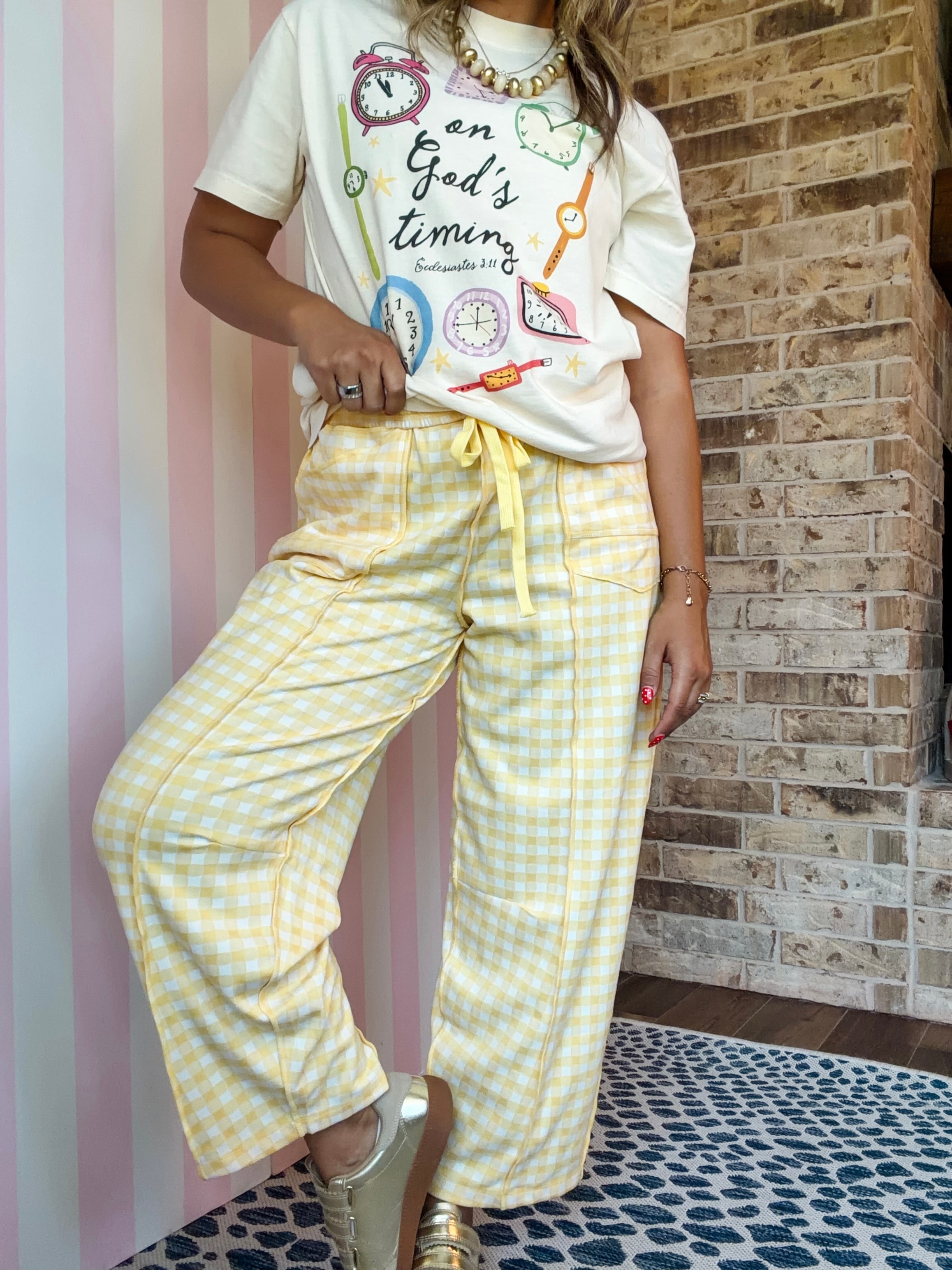 Banana Check Barrel Fit Knit Pants