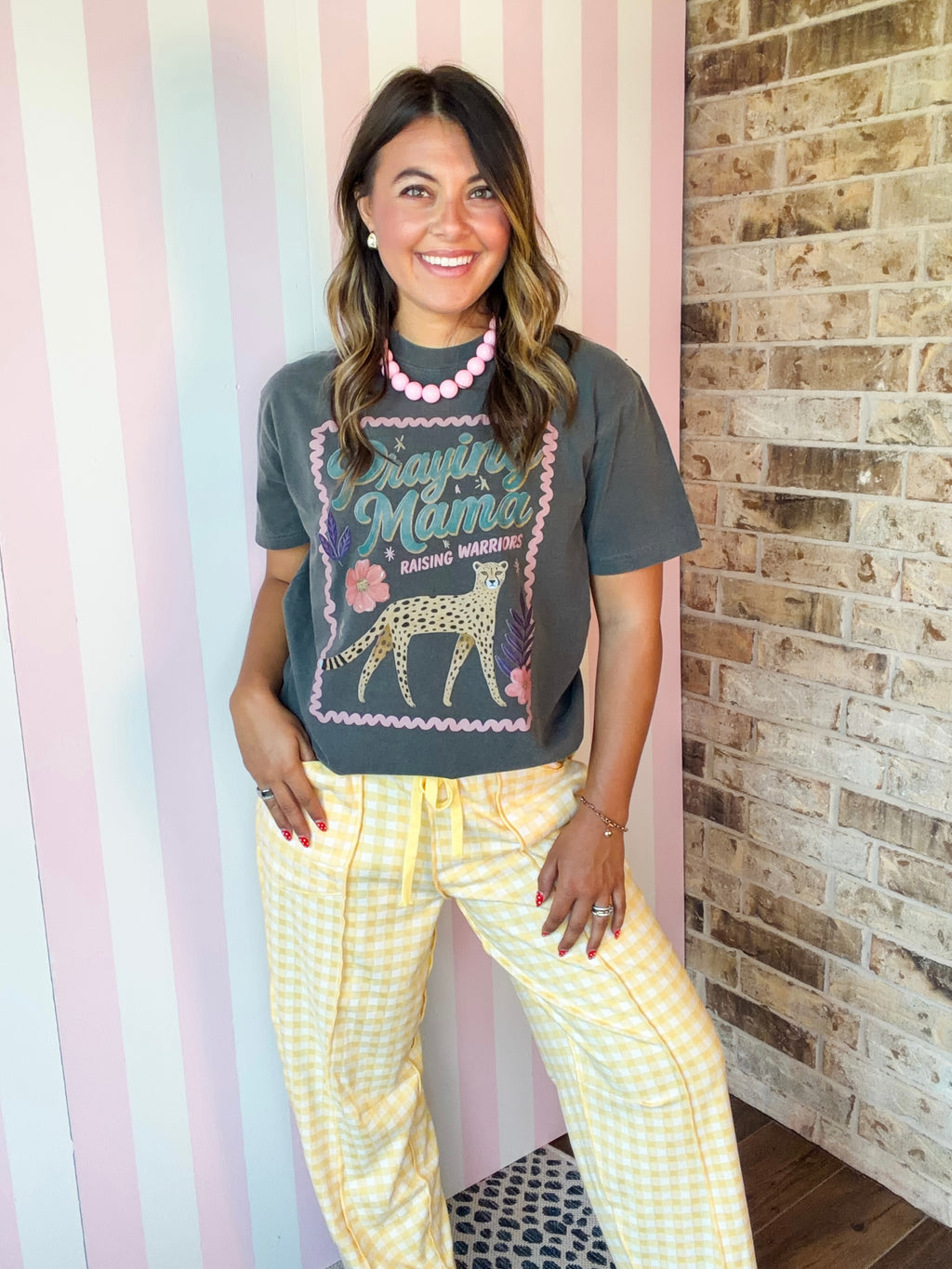 Banana Check Barrel Fit Knit Pants