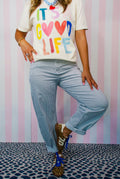 Pinstripe Stretch Denim Slim Barrel Leg Jeans