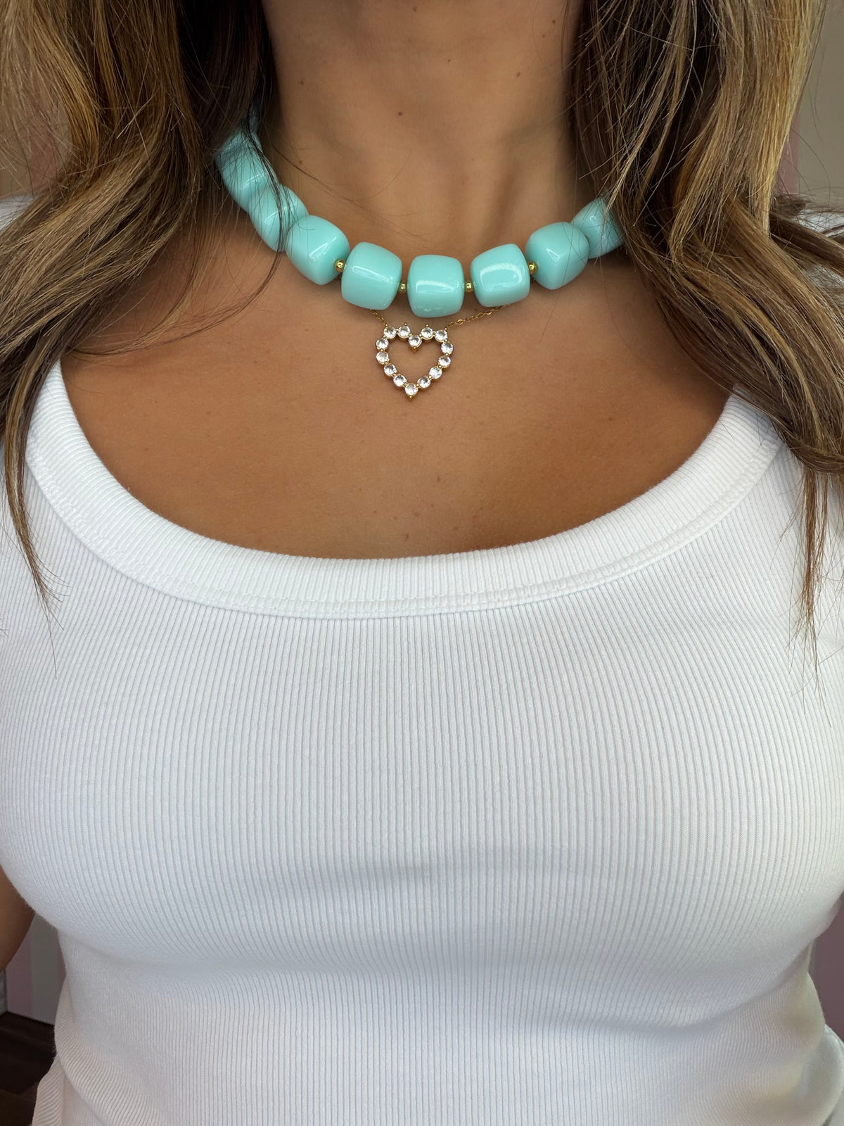 Turqoise Square Beaded Necklace