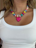 Pink Heart Beaded Necklace
