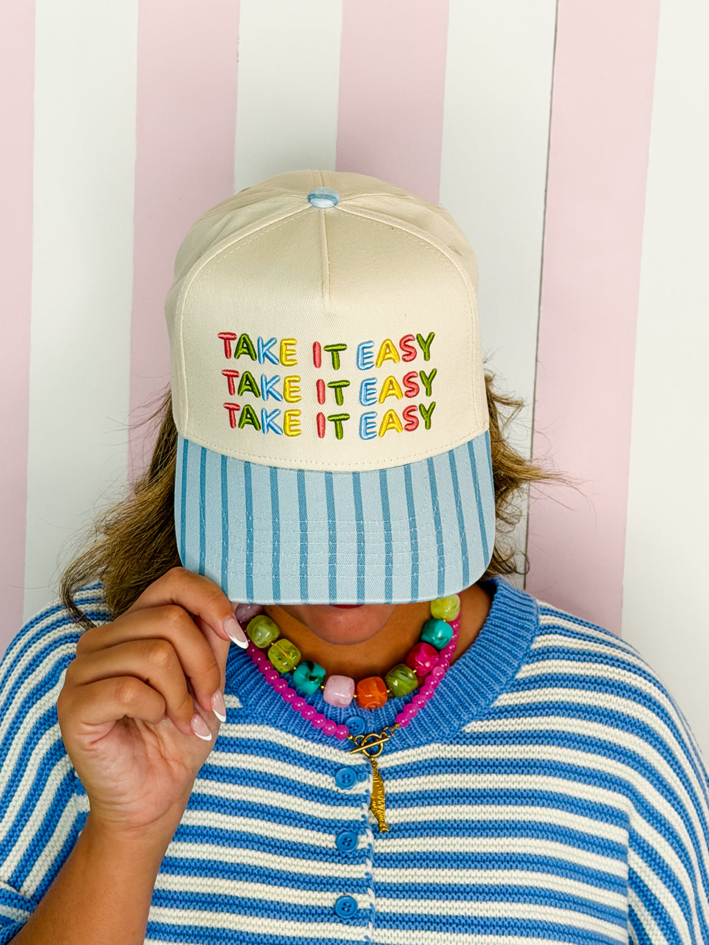 Take it Easy - Blue Striped Trucker Hat