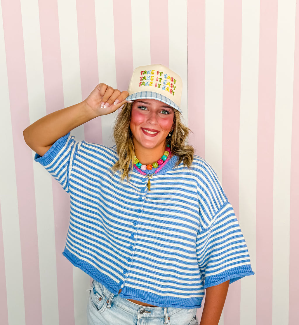 Take it Easy - Blue Striped Trucker Hat
