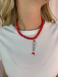 Red Beaded Necklace w/ white/black Striped Fish