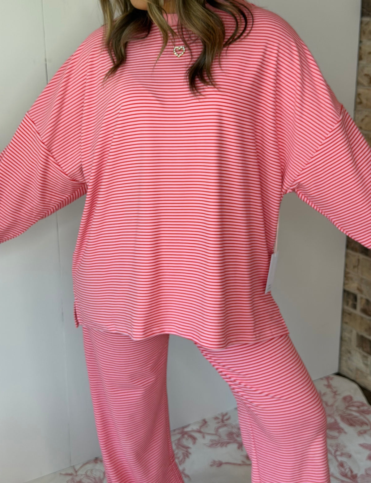 Pink Striped Oversized Long Sleeve Top - Things Between