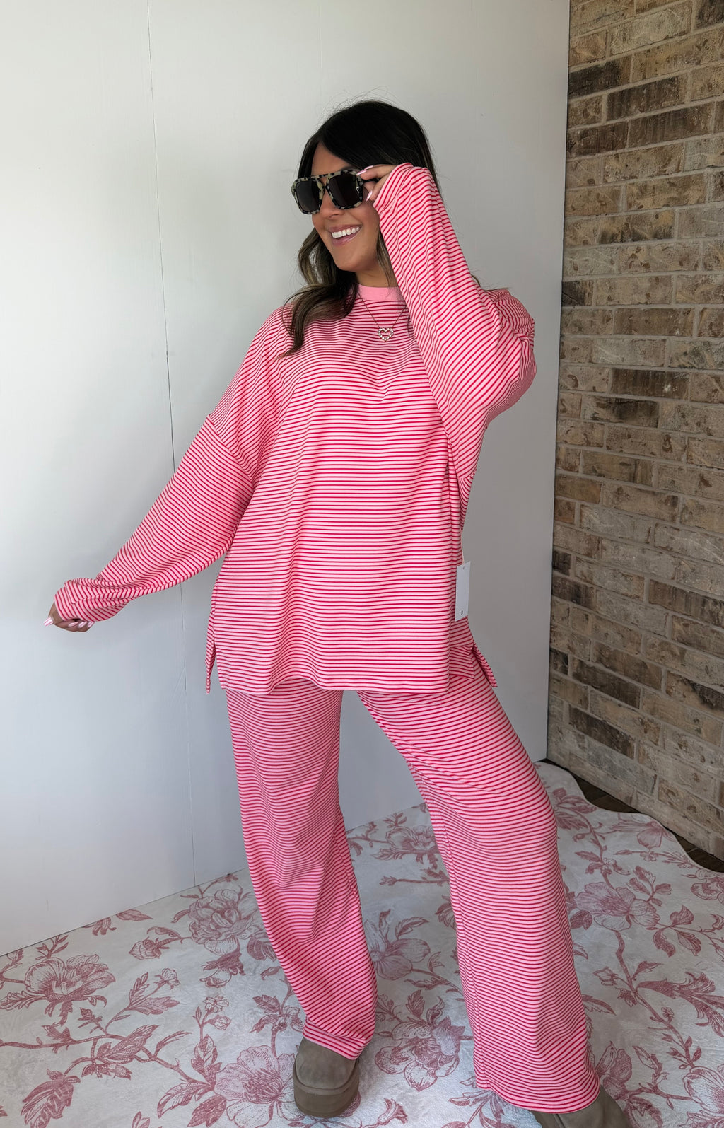 Pink Striped Oversized Long Sleeve Top - Things Between