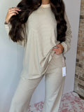 Almond Striped Oversized Long Sleeve Top - Things Between