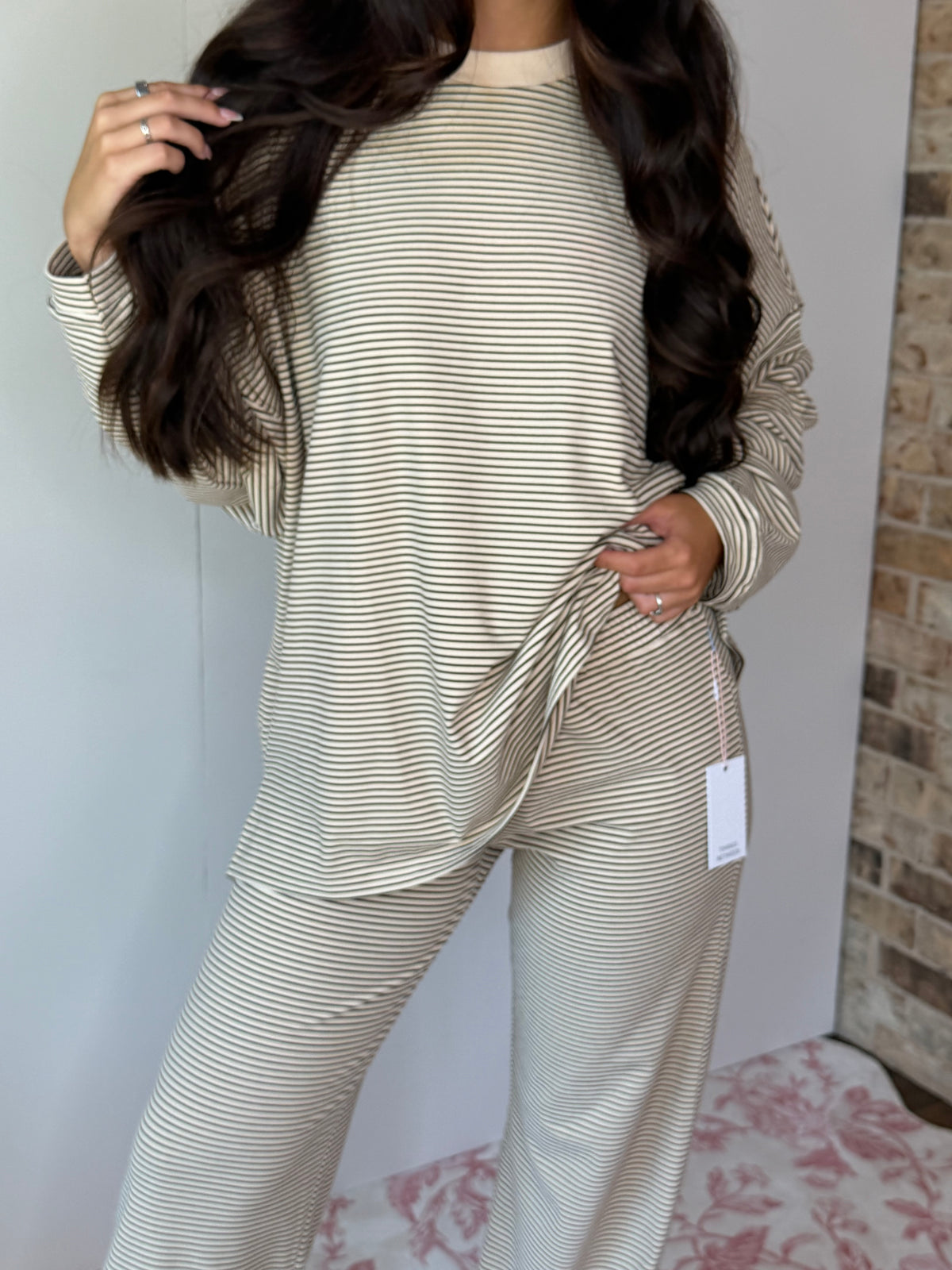 Almond Striped Oversized Long Sleeve Top - Things Between