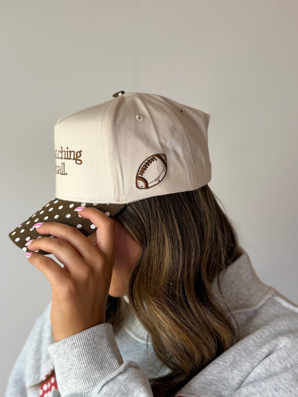 He's Watching Football - Brown Polka Dot Hat