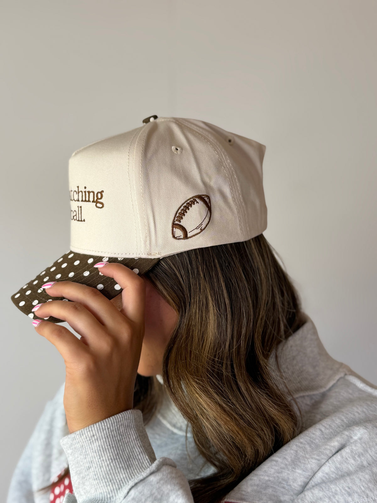 He's Watching Football - Brown Polka Dot Hat