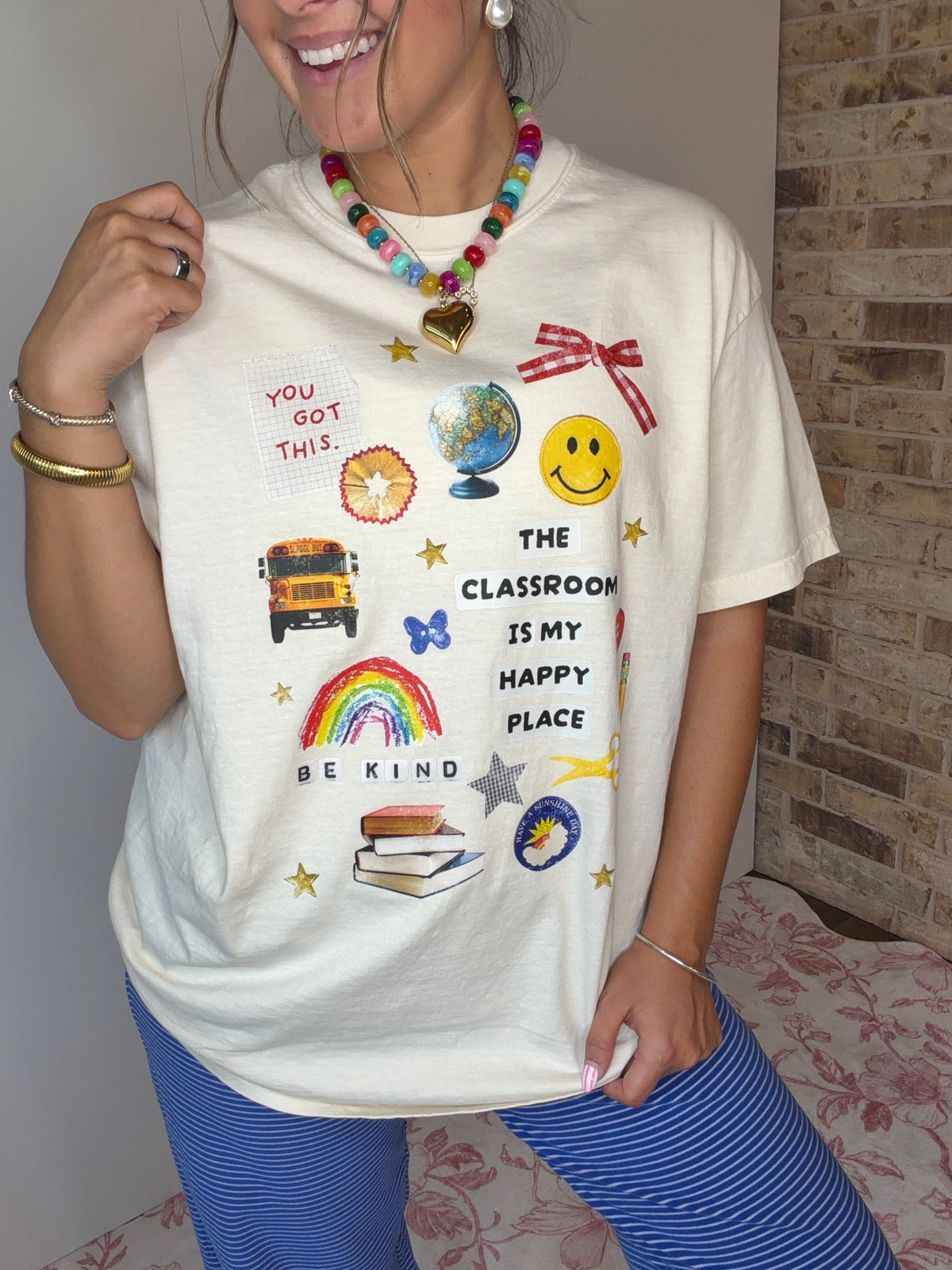 Classroom Is My Happy Place Graphic Tee Ivory