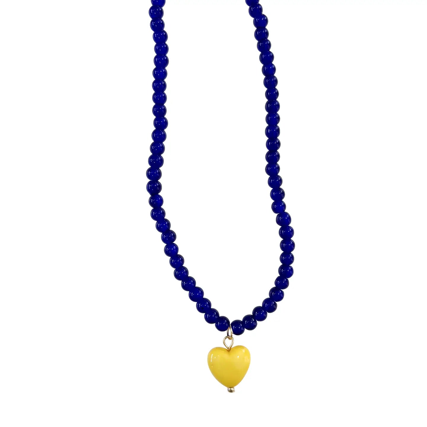 Pippa Dark Blue Beaded Necklace with Heart Charm