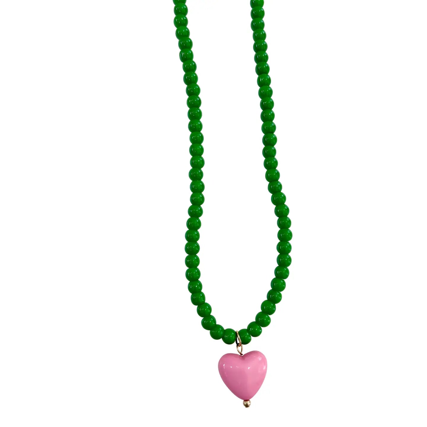 Pippa Green Beaded Necklace with Heart Charm