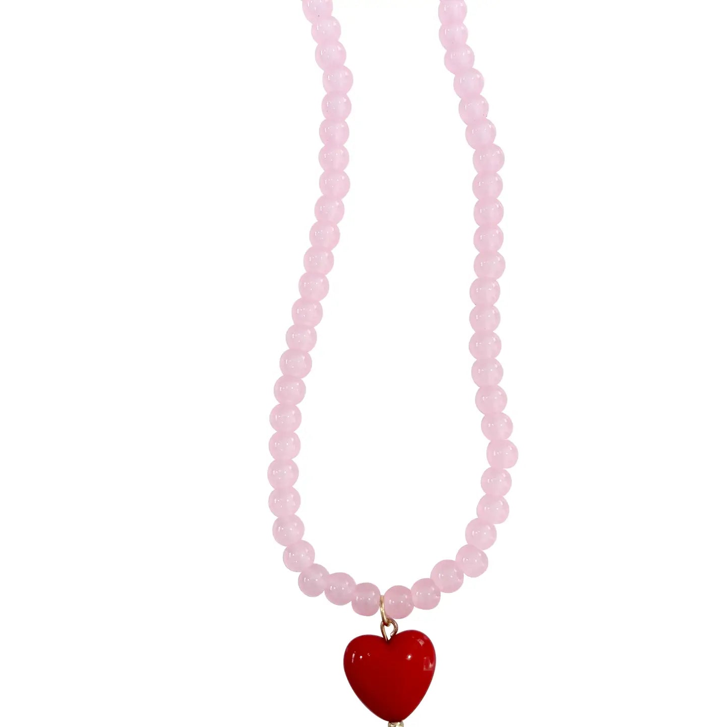 Pippa Pink Beaded Necklace with Heart Charm