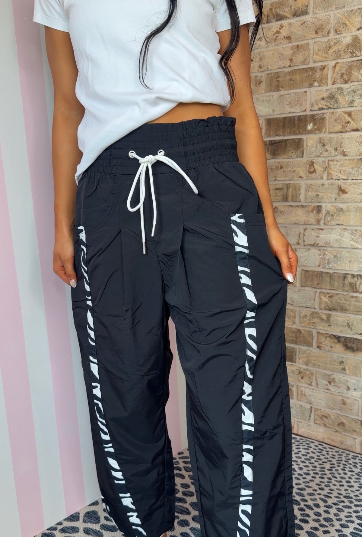 Black Zebra Side Windbreaker Pants