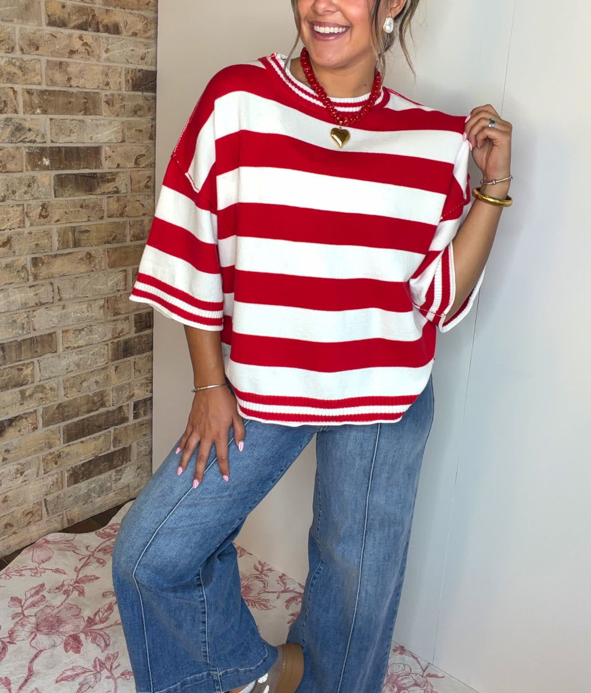 Gameday Red/White Stripe Knit Oversized Top