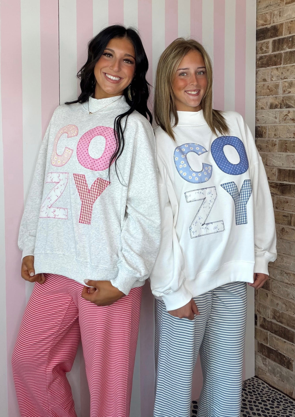 Cozy Patchwork Graphic Oversized Mock Neck Sweatshirt