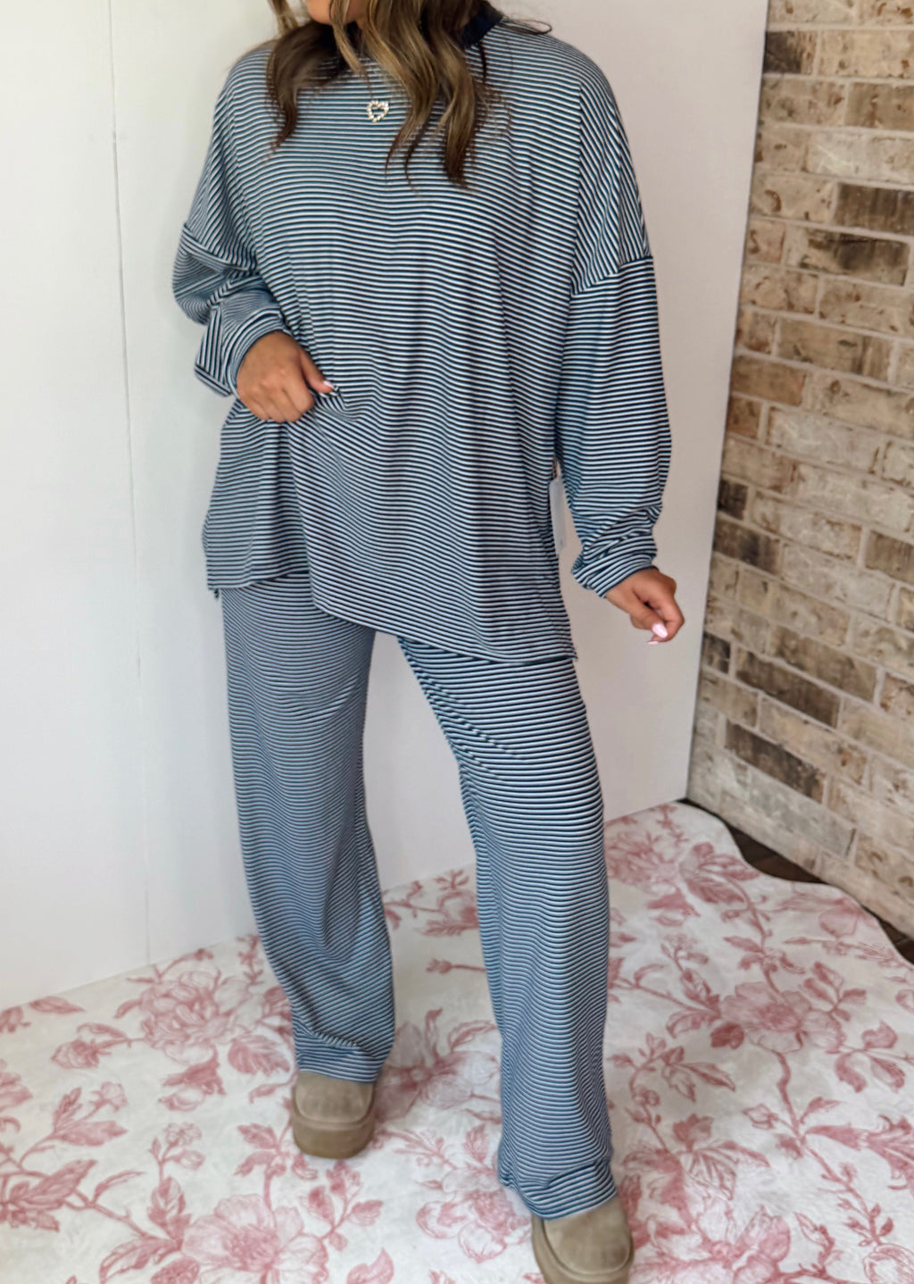 Navy Striped Oversized Long Sleeve Top - Things Between