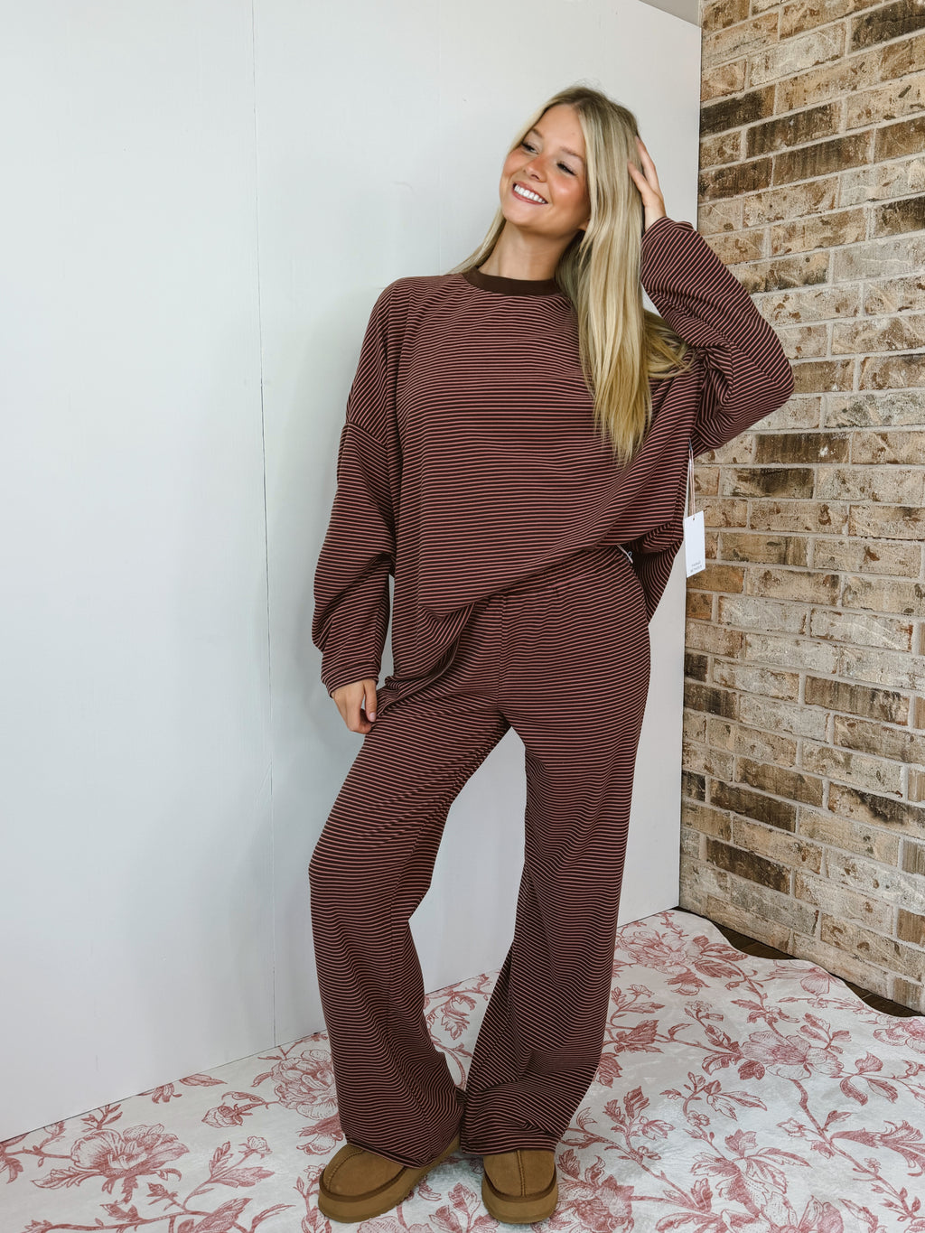 Brown/Pink Striped Oversized Long Sleeve Top - Things Between