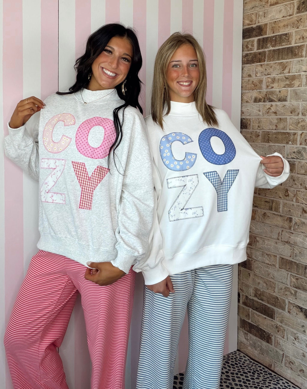 Cozy Patchwork Graphic Oversized Mock Neck Sweatshirt