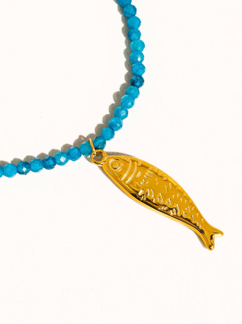 Blue Sasha 18K Gold Non-Tarnish Fish Beaded Necklace