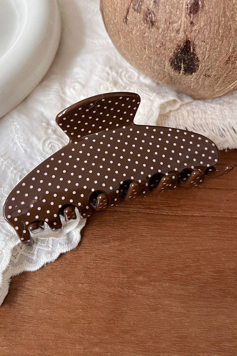 Brown Polka Dot Hair Claw Clip One Size