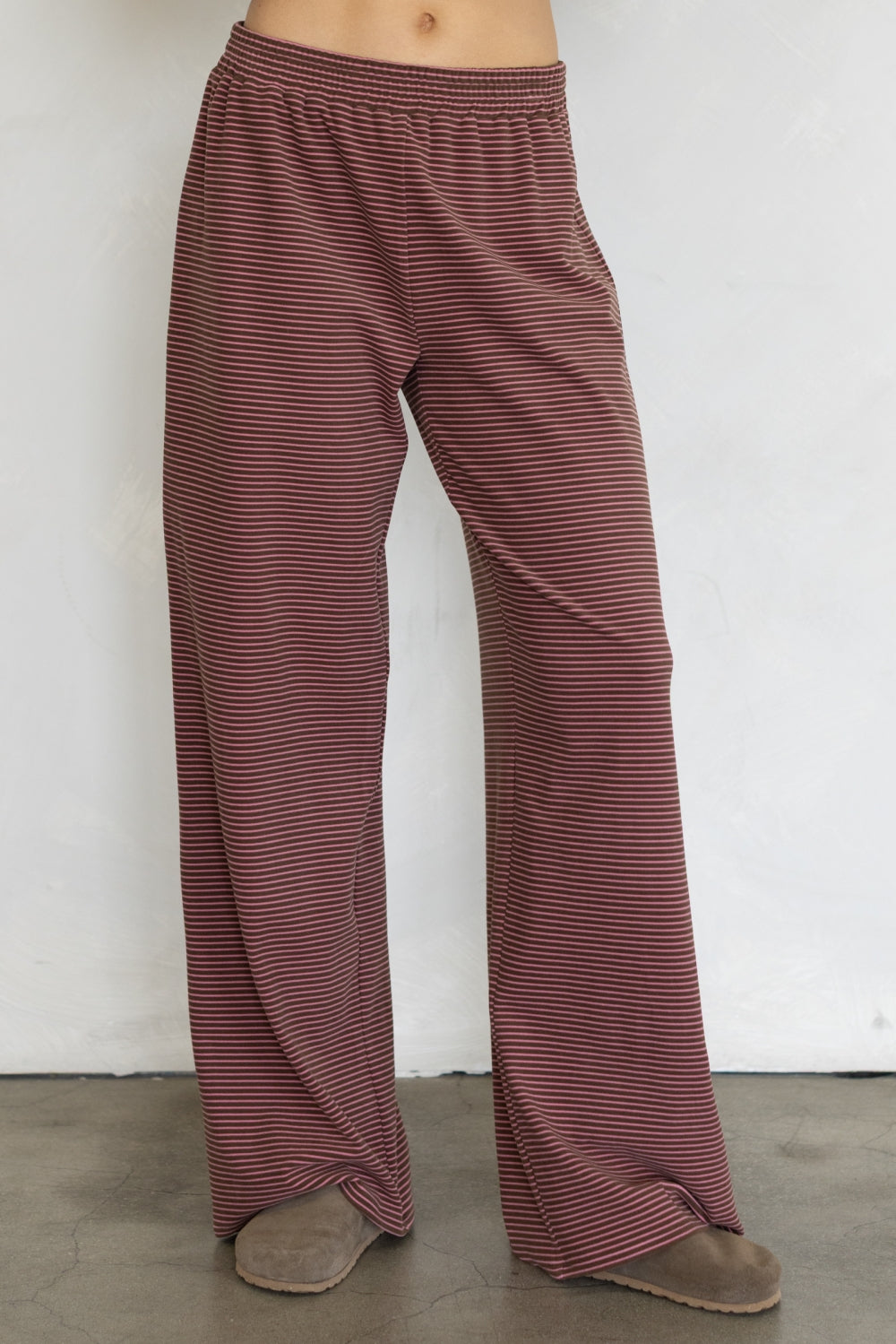 Brown/Pink Striped Wide Leg Pants - Things Between