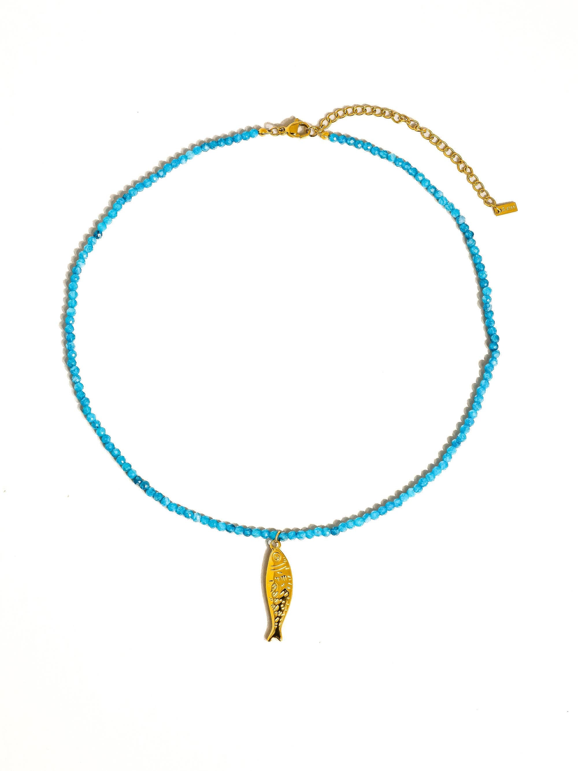 Blue Sasha 18K Gold Non-Tarnish Fish Beaded Necklace