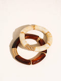 Cove 18K Gold Non-Tarnish Chunky Resin Bangle Set: Brown/Cream