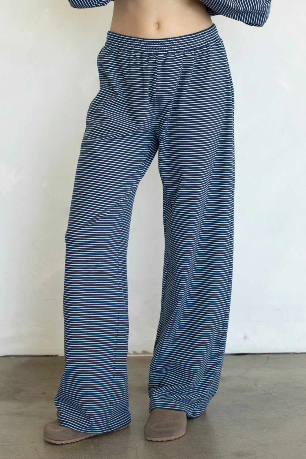 Navy Striped Wide Leg Pants - Things Between